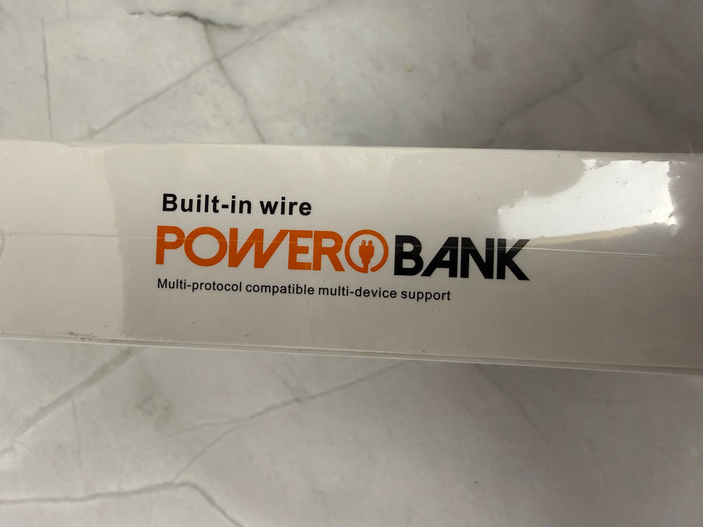 Built-In Wire Portable Power Bank with Integrated Charging Cables | White | New Sealed