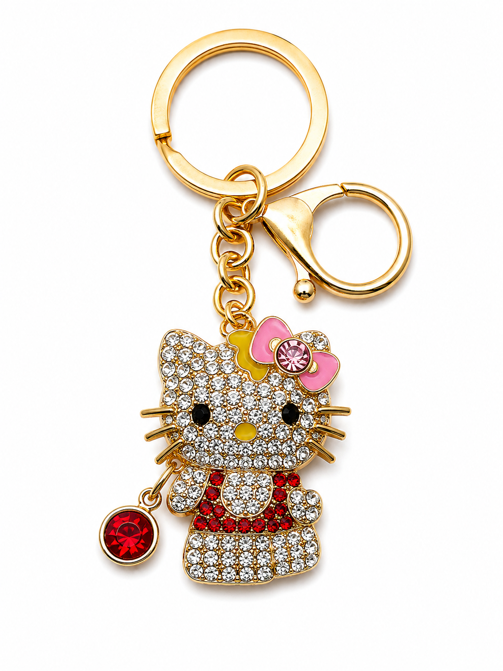 Sparkling Rhinestone Kitty Keychain & Purse Charm – Gold-Tone Jeweled Cat Bag Charm with Crystal Dangle – 6 Colors