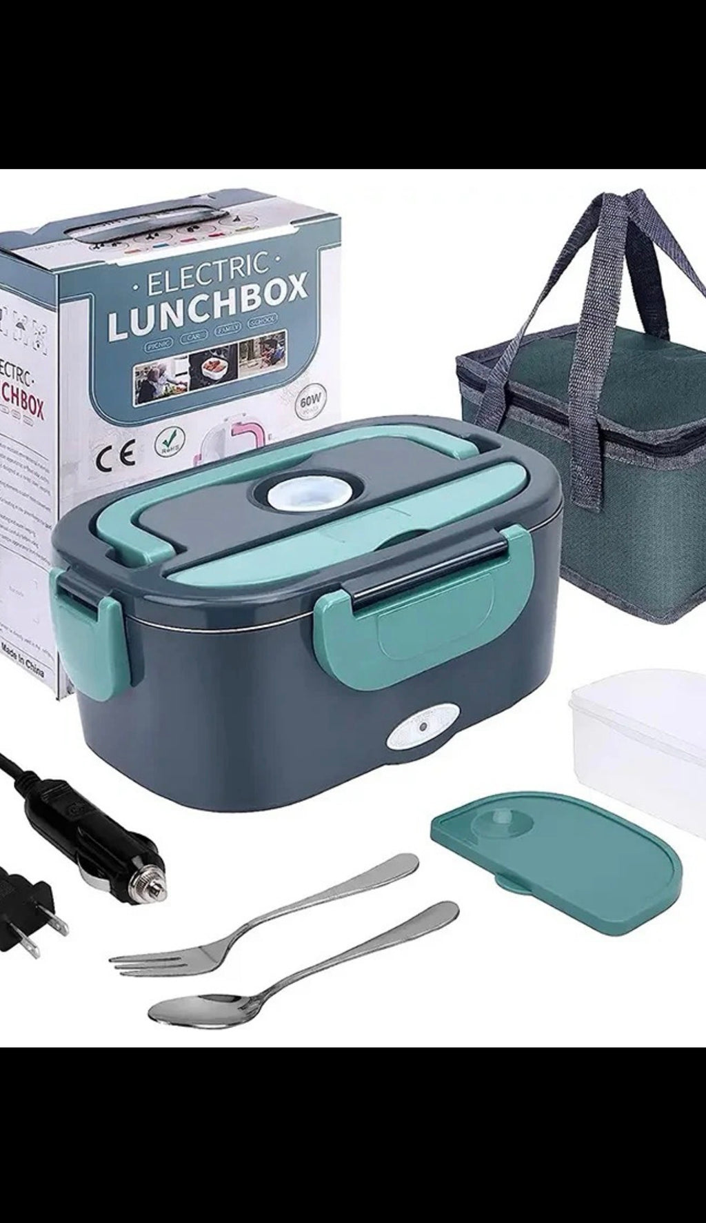 60W Electric Heated Lunch Box for Car & Home with Insulated Carry Bag