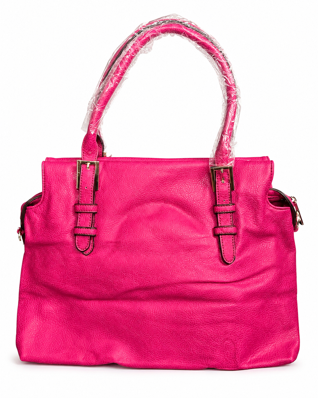 Bright Hot Pink Large Tote Bag with Decorative Medallion & Crossbody Strap