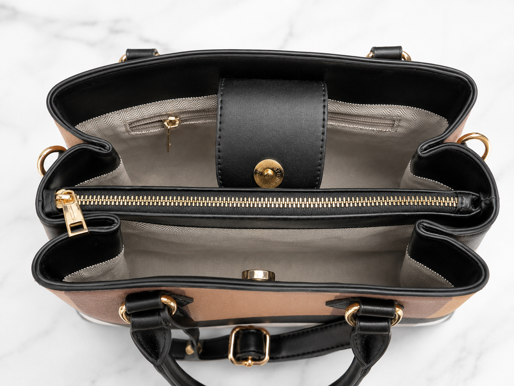 Deluxity Los Angeles Large Colorblock Satchel with Crossbody Strap & Charm