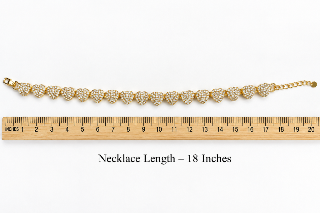 Gold-Tone Stainless Steel Rhinestone Heart Necklace & Bracelet Set – Sparkling Romantic Statement Jewelry