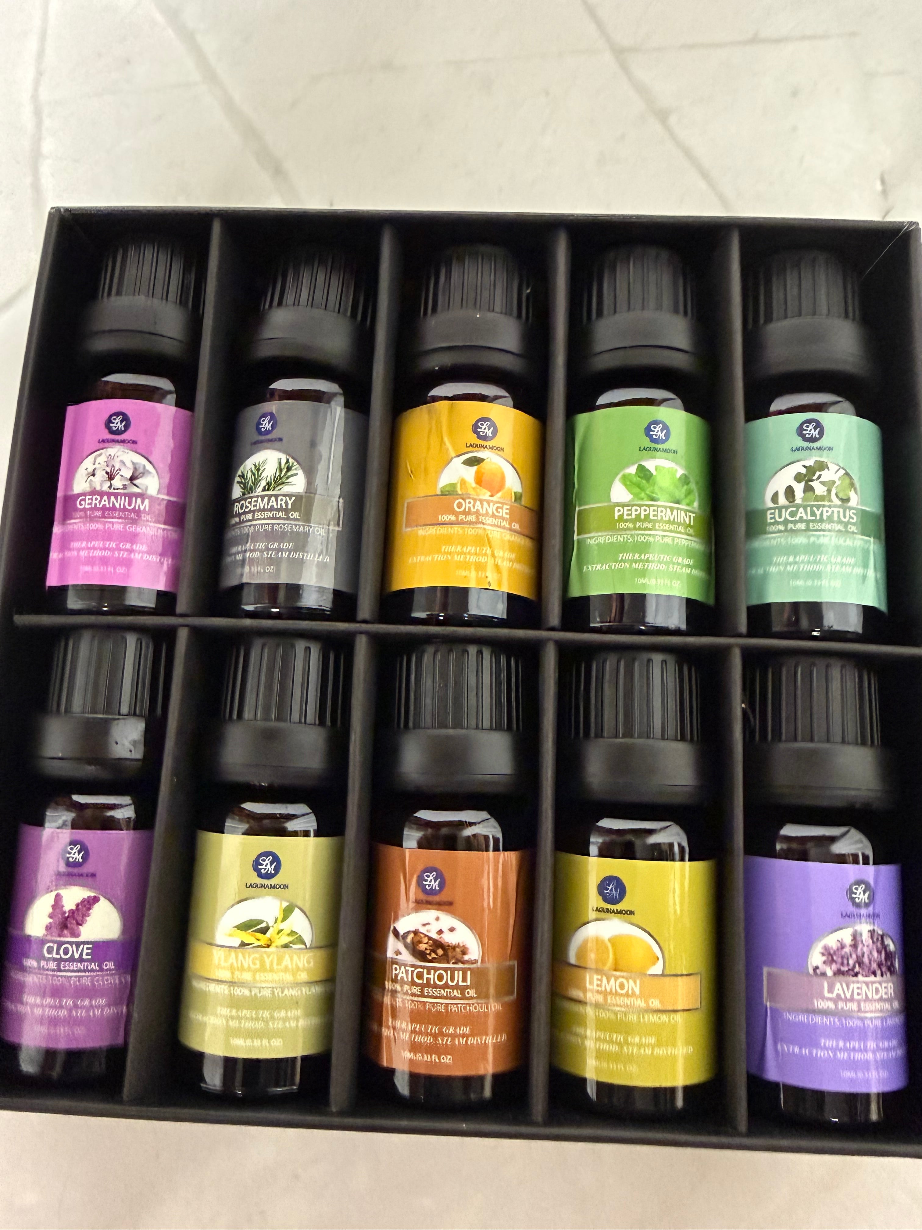 LagunaMoon 100% Pure Therapeutic Grade Essential Oils Gift Set | Top 10 Premium Collection | 10 x 10ml