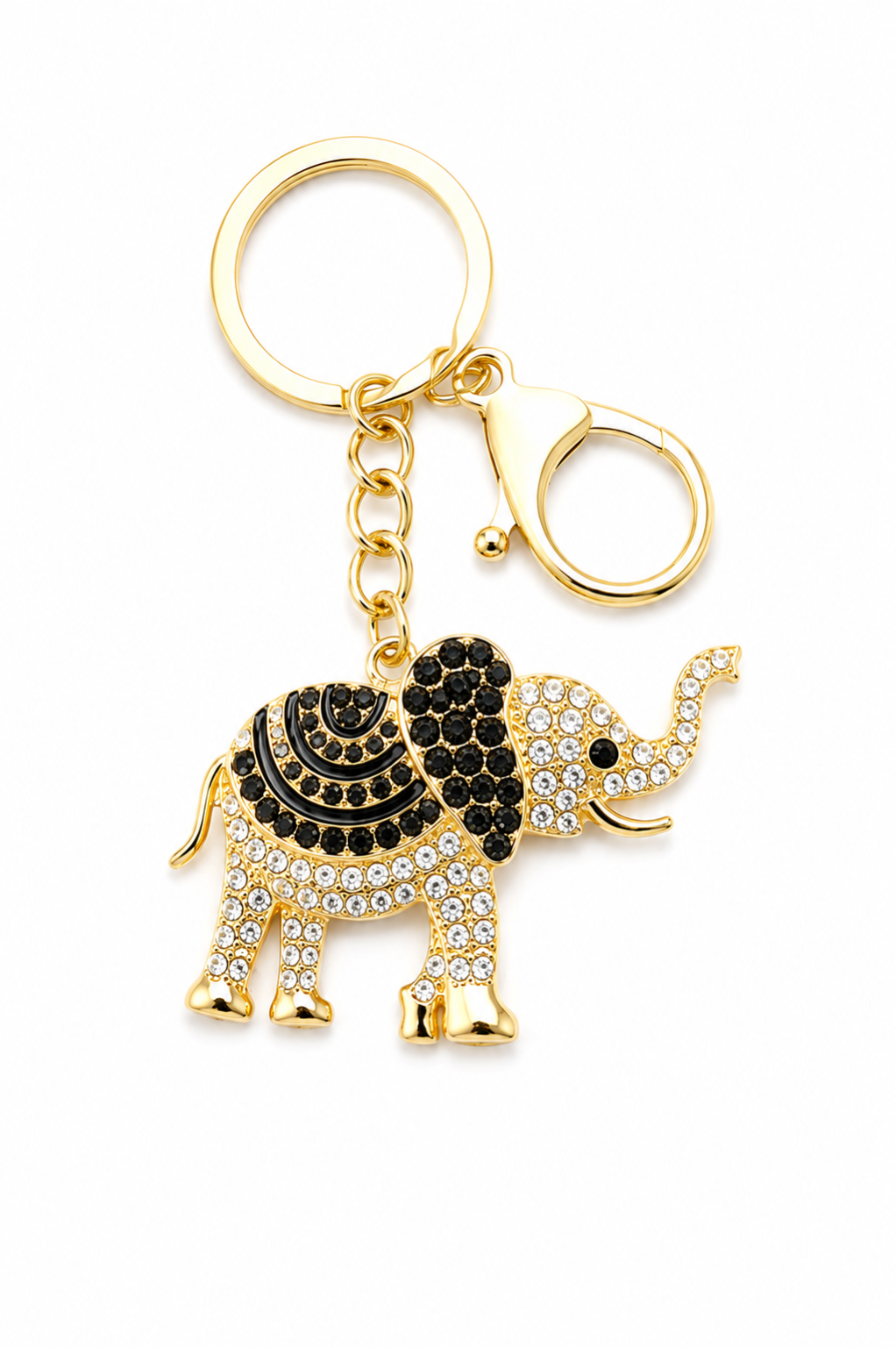 Gold-Tone Rhinestone Elephant Keychain & Purse Charm – Trunk Up