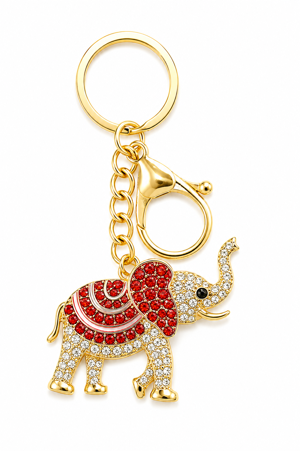 Gold-Tone Rhinestone Elephant Keychain & Purse Charm – Trunk Up