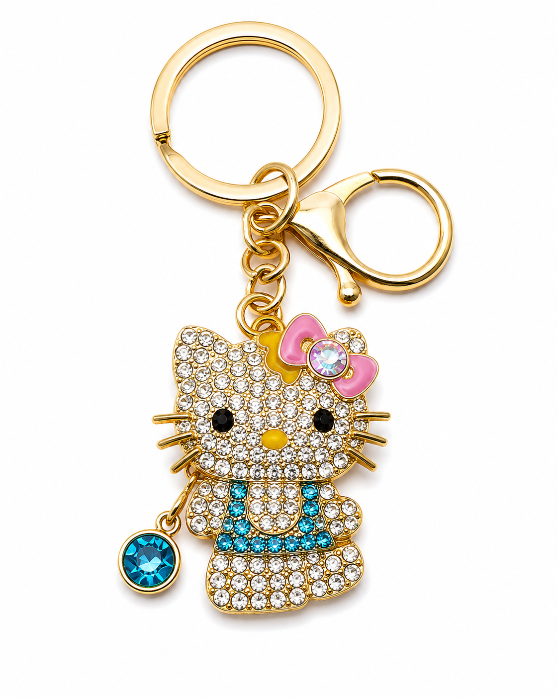 Sparkling Rhinestone Kitty Keychain & Purse Charm – Gold-Tone Jeweled Cat Bag Charm with Crystal Dangle – 6 Colors