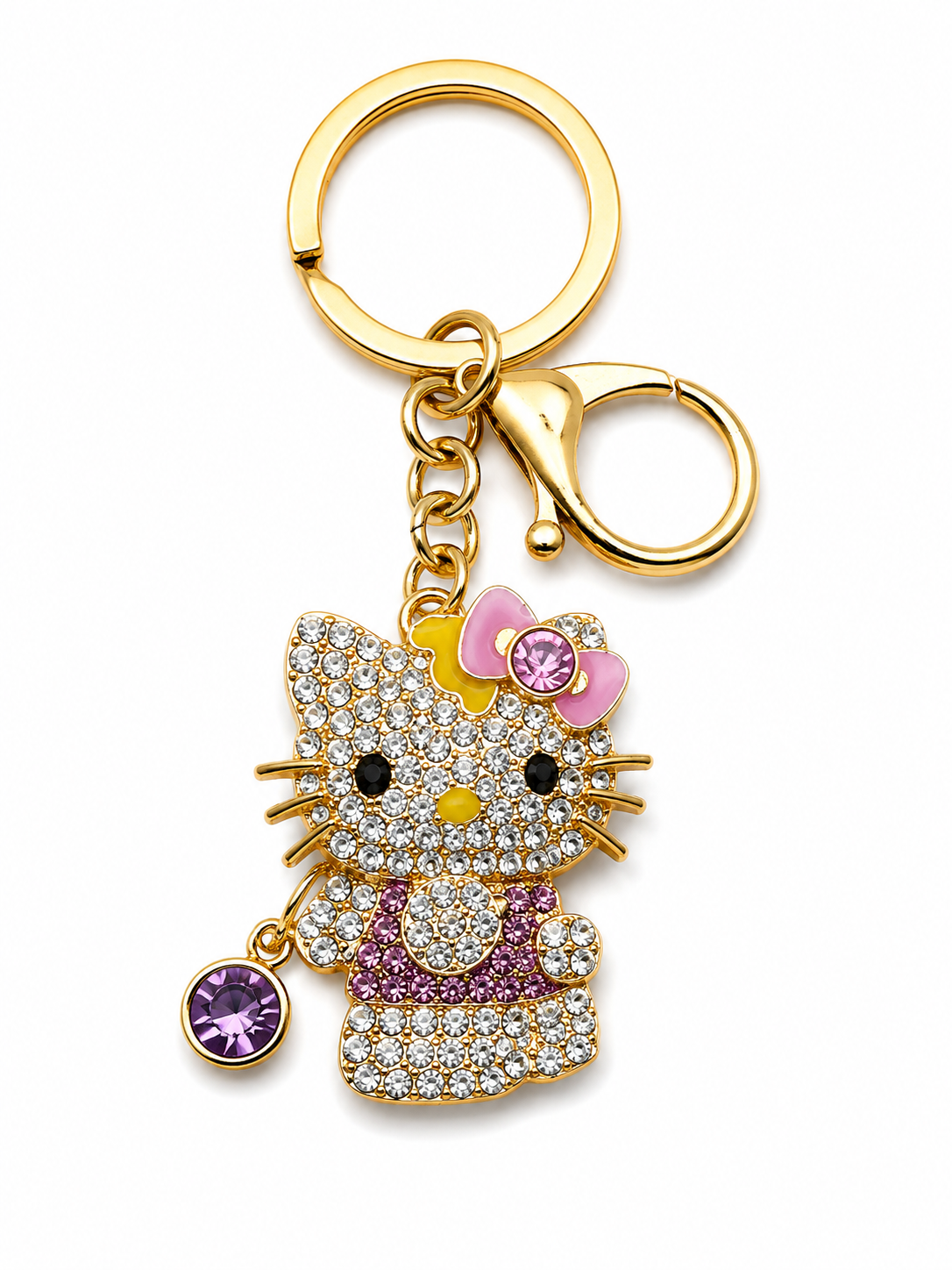 Sparkling Rhinestone Kitty Keychain & Purse Charm – Gold-Tone Jeweled Cat Bag Charm with Crystal Dangle – 6 Colors