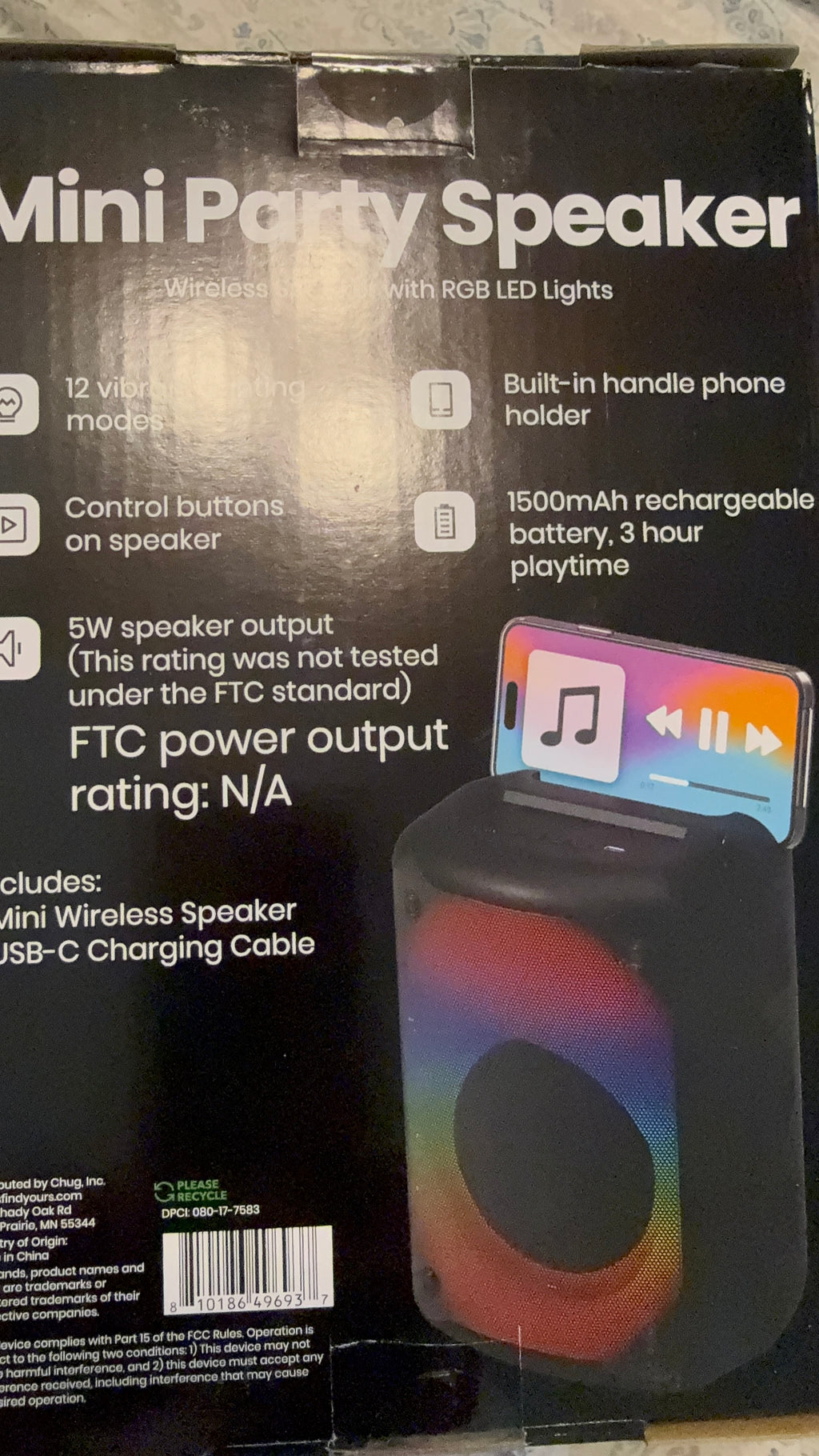 Mini Bluetooth Party Speaker with RGB LED Lights | 5W Wireless Speaker with Phone Holder | Rechargeable 1500mAh