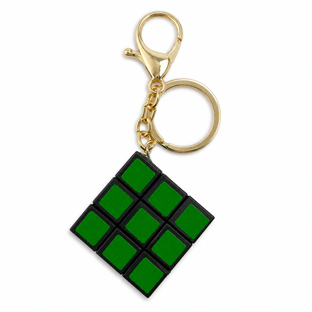 Mini 2×2 Puzzle Cube Keychain & Bag Charm – Gold-Tone Clasp