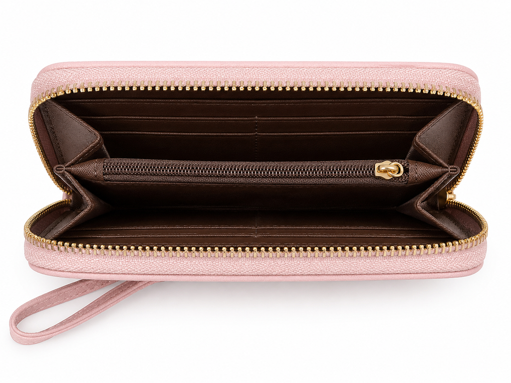 Blush Pink Crossbody Purse Set with Matching Zip Wallet & Adjustable Guitar Strap