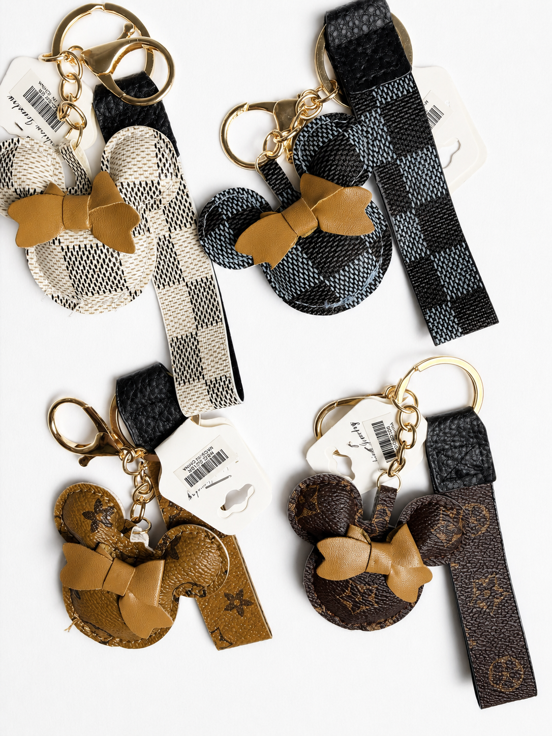 Mouse Silhouette Bow Wristlet Keychain with Gold-Tone Clasp — Choice of 4 Colors
