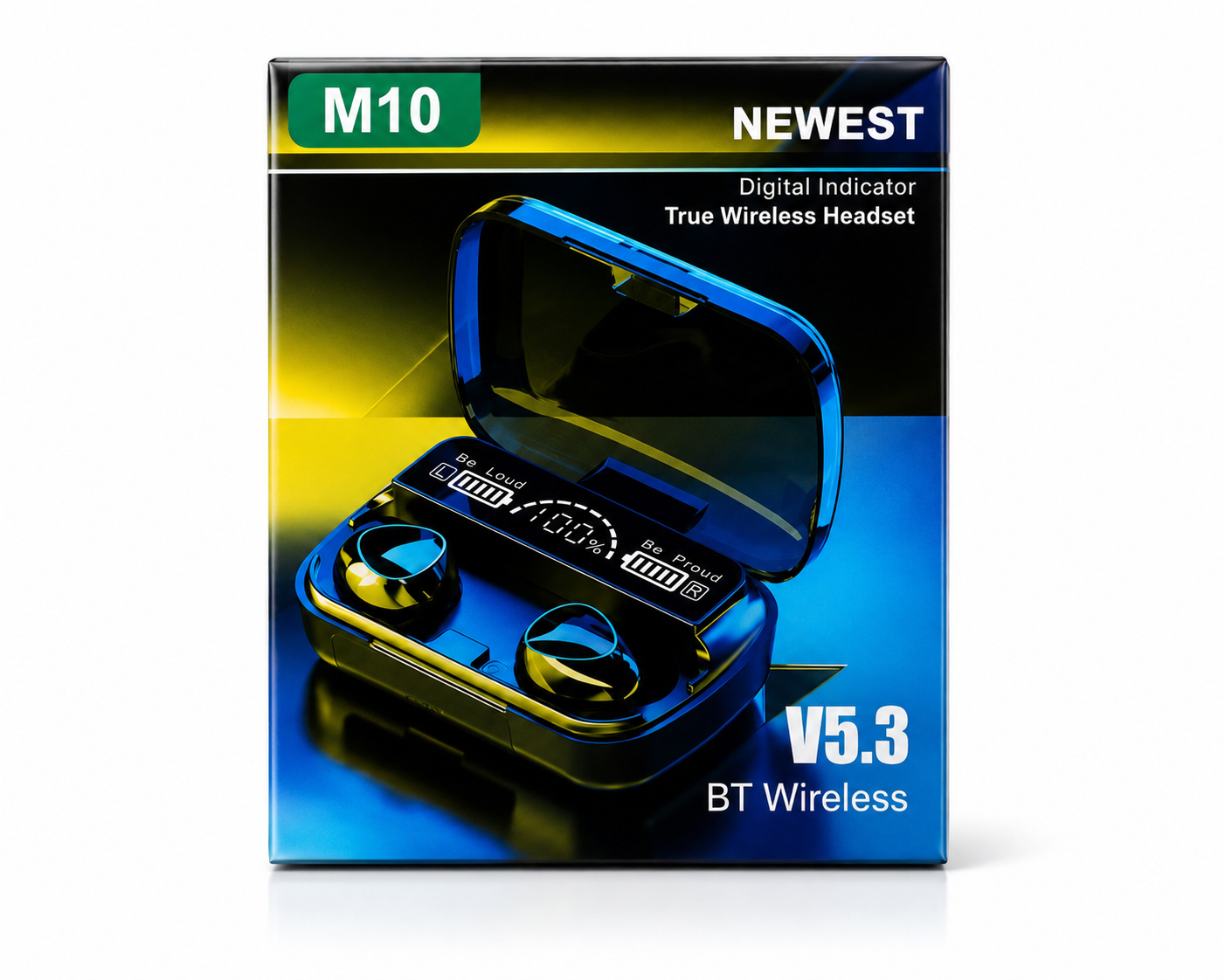 M10 True Wireless Bluetooth Earbuds with LED Display Charging Case - Bluetooth 5.3 - Black