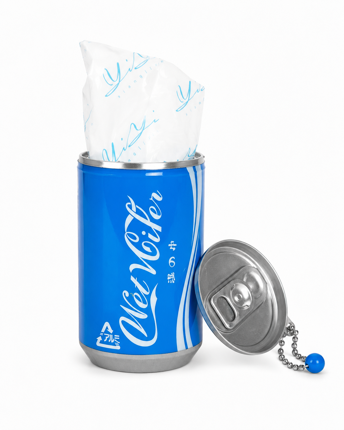 Wet Wiper Mini Soda Can Wet Wipes Keychain – 30 Count – Choose Color