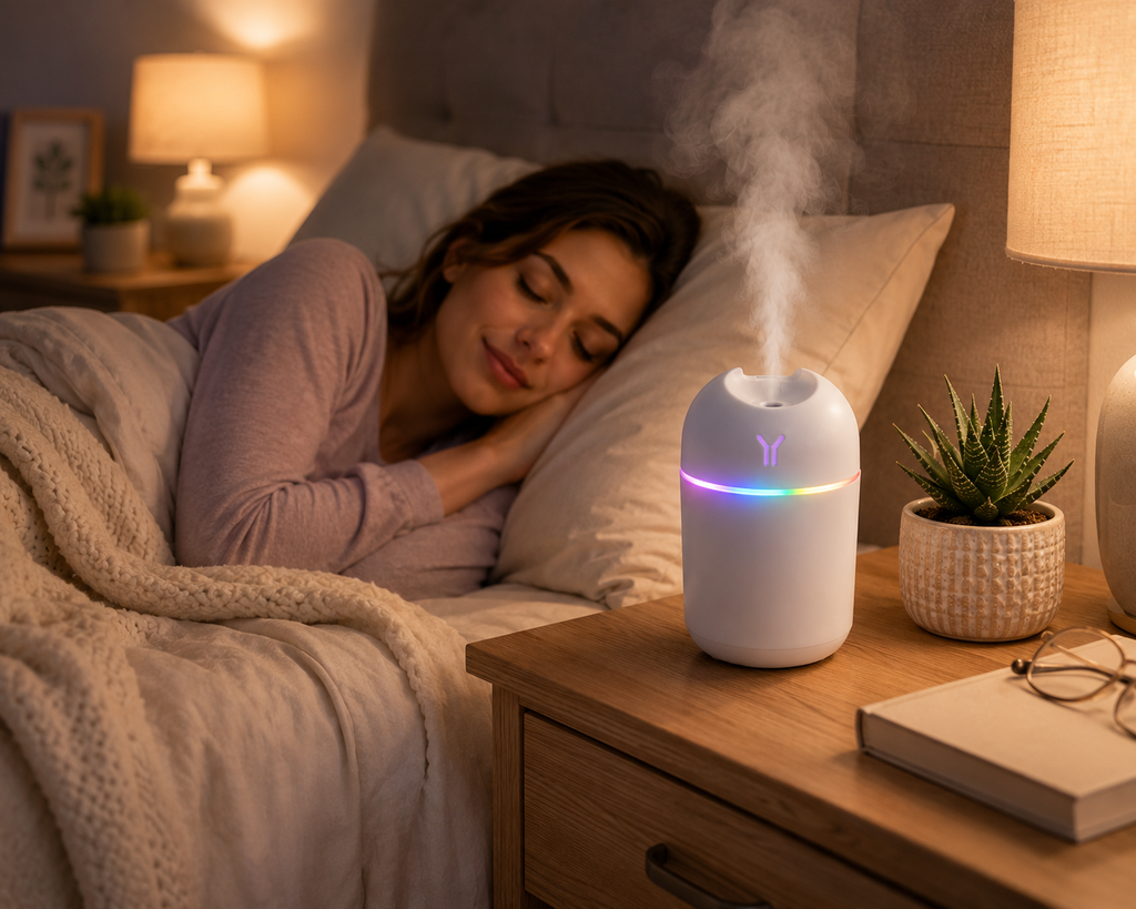 USB Colorful Cool Mist Humidifier 220mL | Quiet Portable Desktop Humidifier with 7-Color LED Night Light | USB Powered