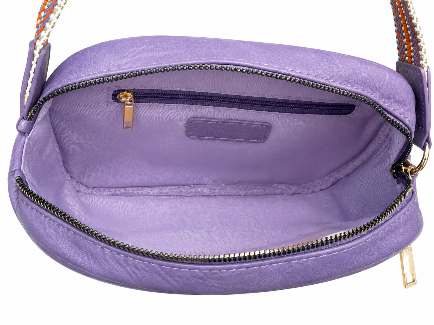Purple Quilted Crossbody Bag with Colorful Adjustable Guitar Strap | Lightweight Everyday Purse