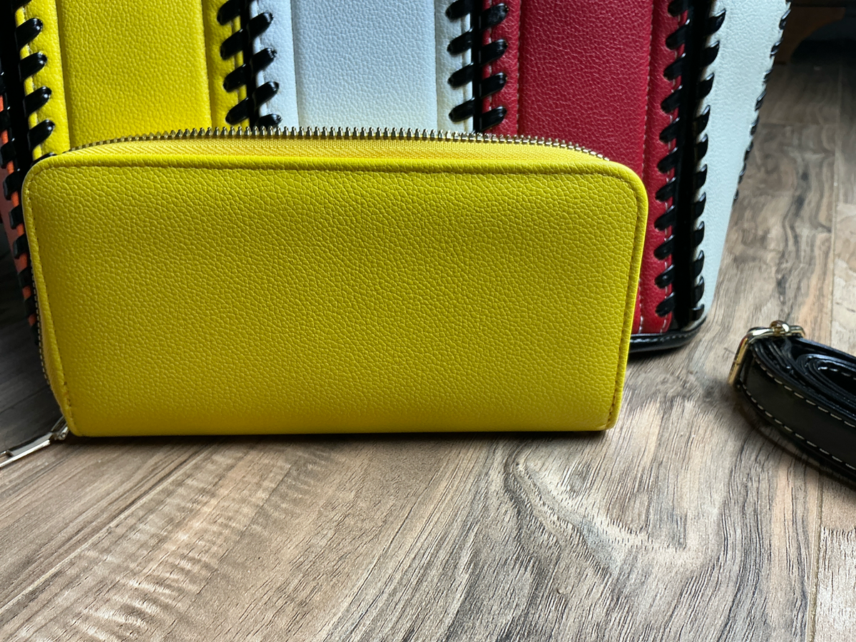 Multicolor Colorblock Handbag Yellow Wallet Set Crossbody Strap Purse NWT