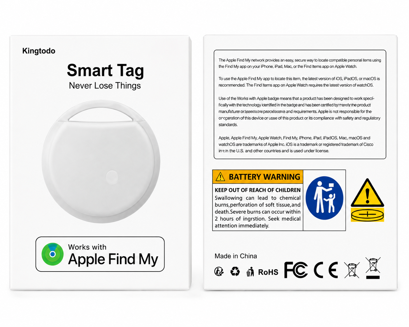 Kingtodo Smart Tag Bluetooth Tracker for Apple Find My | Item Locator for Keys, Wallet, Bags & Luggage