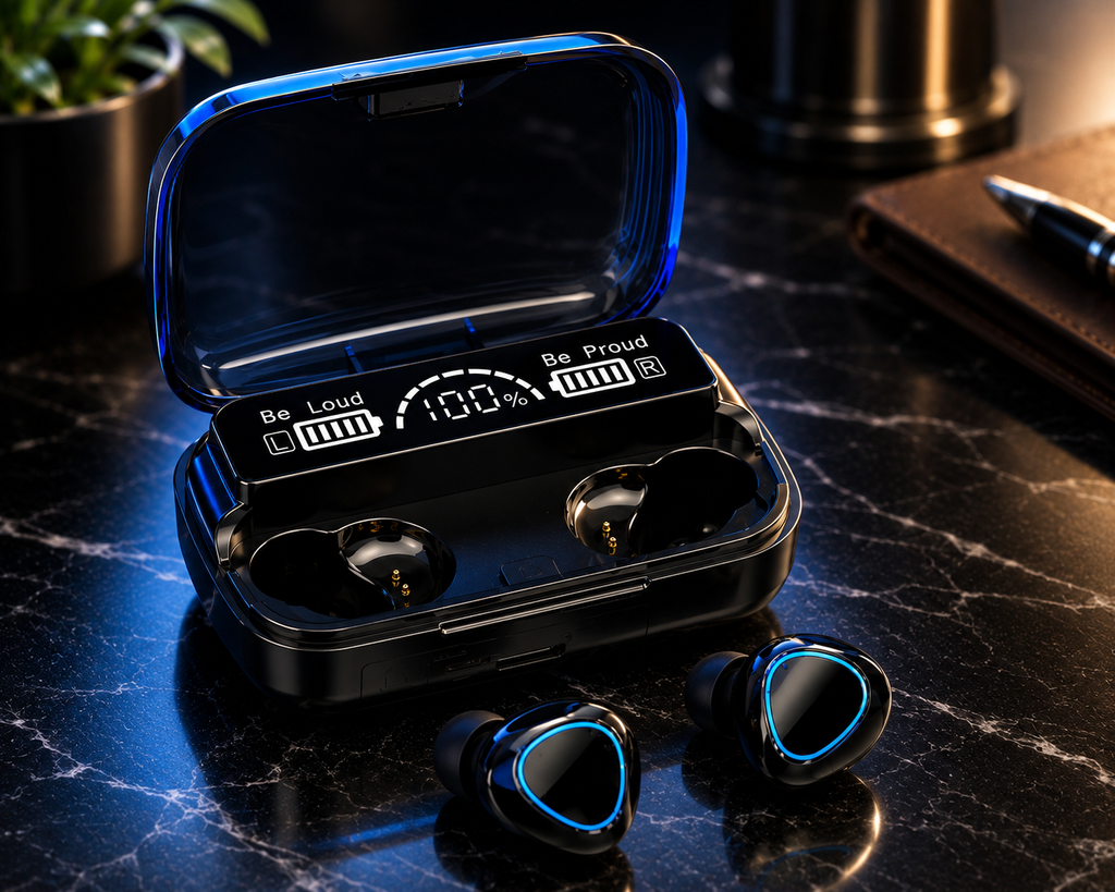 M10 True Wireless Bluetooth Earbuds with LED Display Charging Case - Bluetooth 5.3 - Black