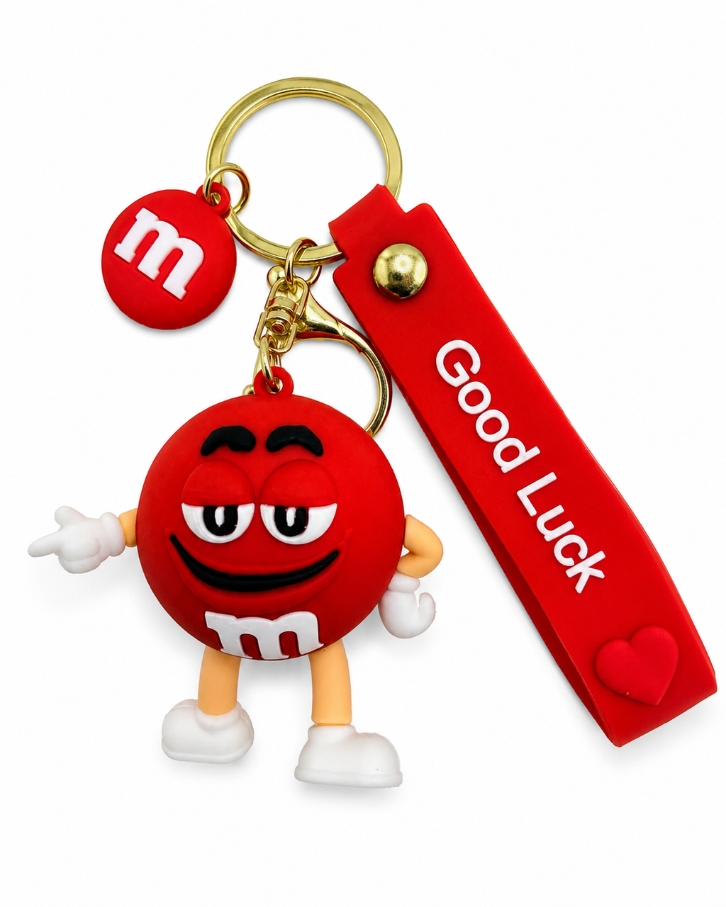 M&M Character Keychain with Good Luck Wrist Strap – Choose Your Color