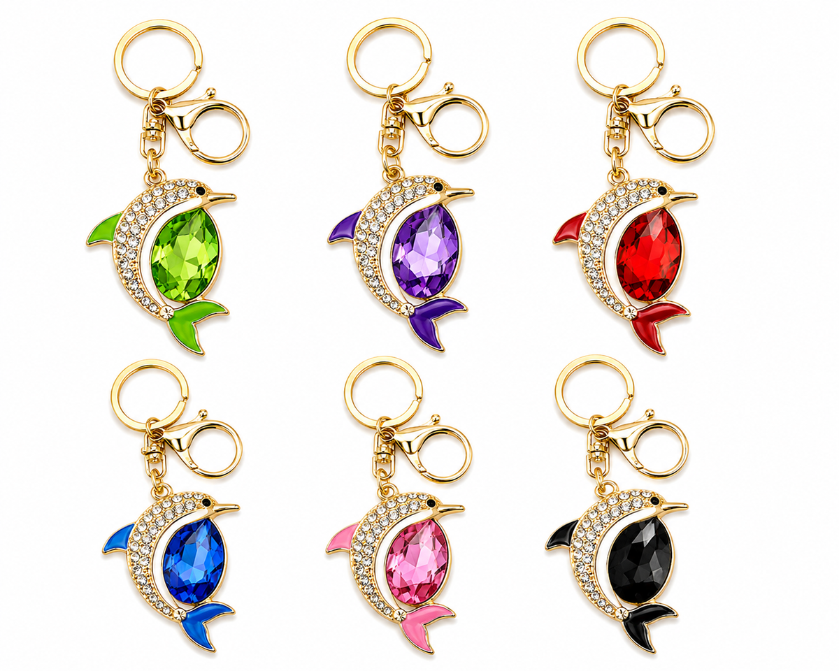 Jeweled Dolphin Crystal Keychain & Bag Charm – 6 Colors