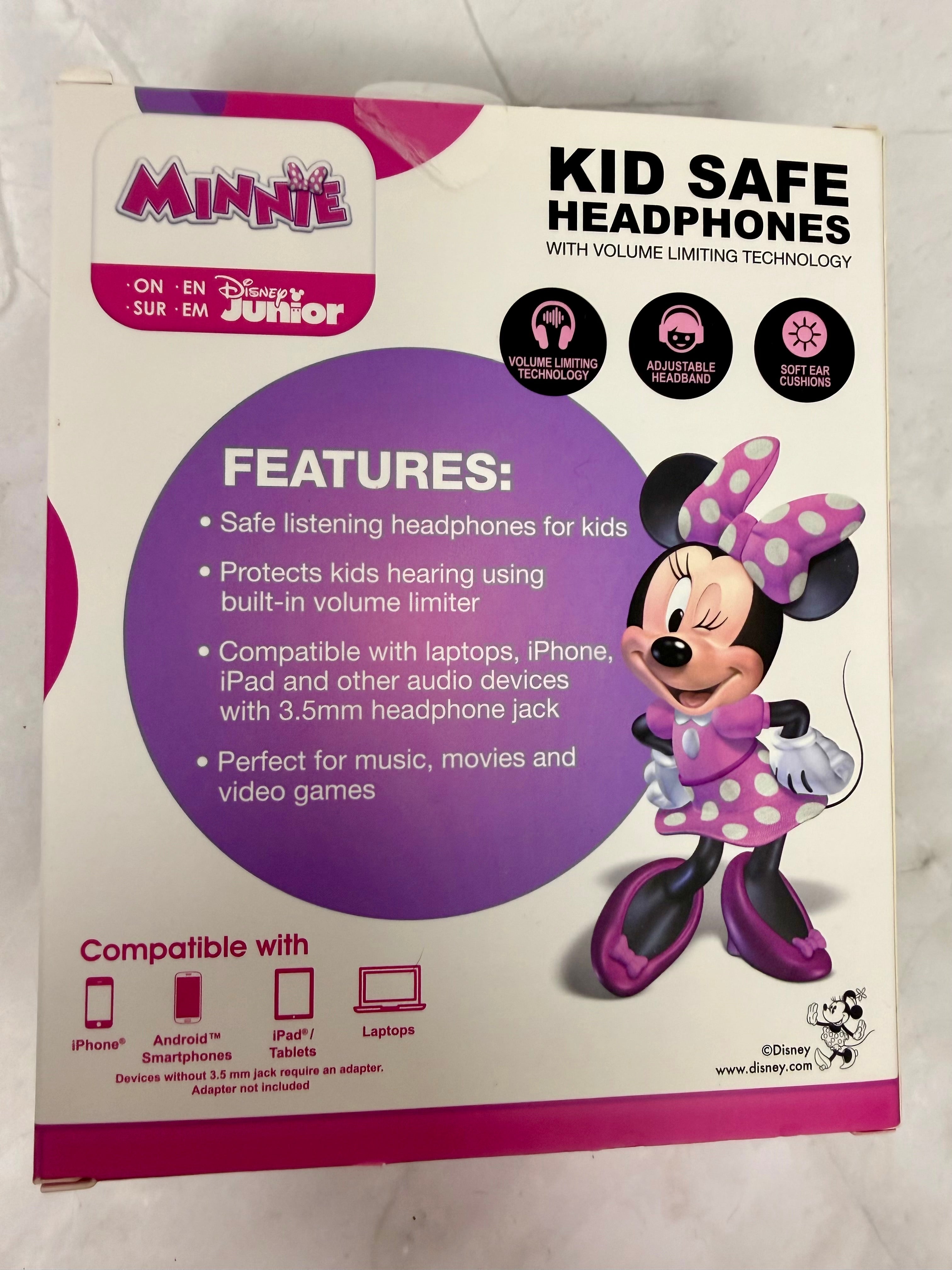 Disney Junior Minnie Kid Safe Headphones with Volume Limiting Technology | Wired Kids Headphones with Microphone