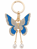 ✨ Gold-Tone Rhinestone Butterfly Keychain with Faux Pearl Dangles – 6 Colors