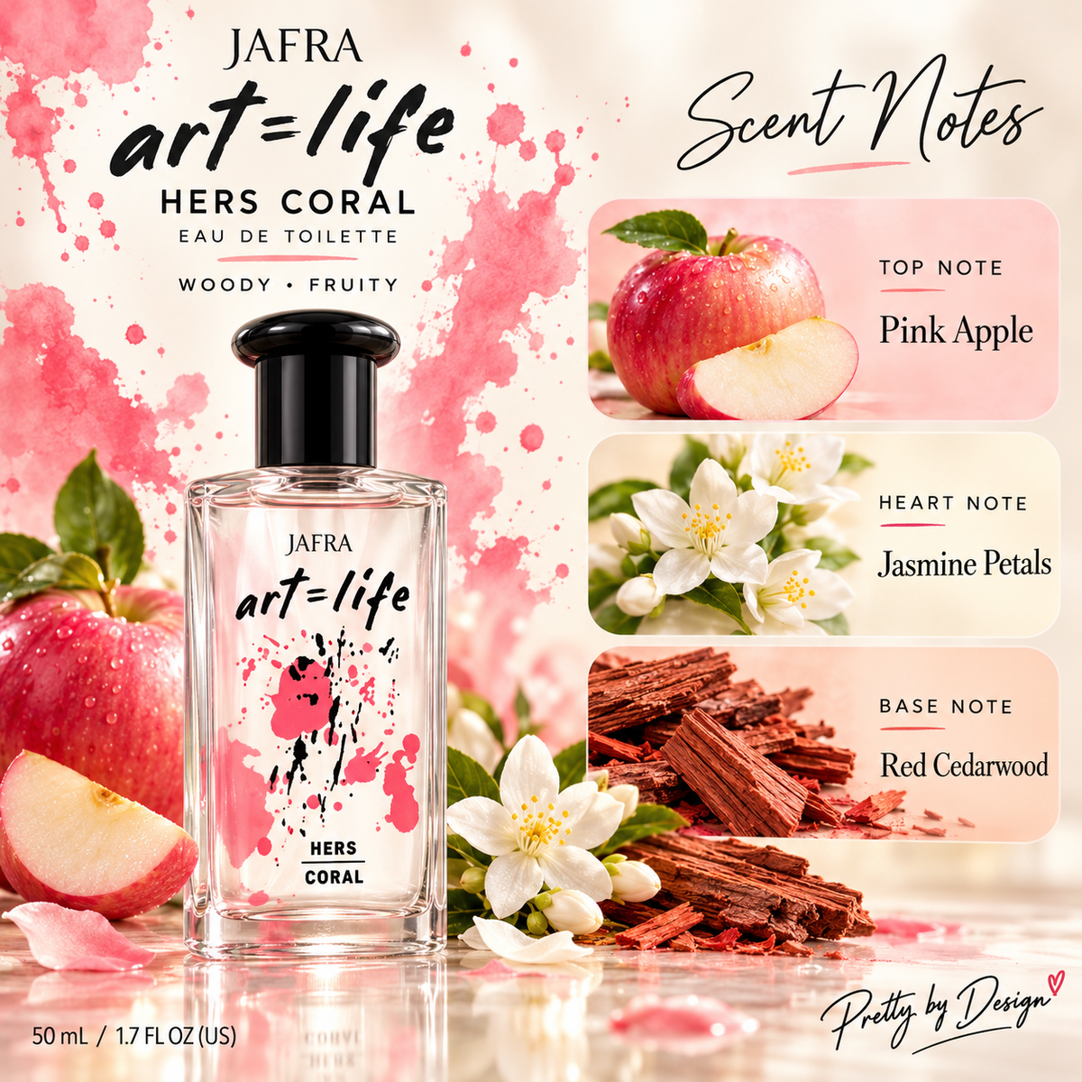 JAFRA Art = Life Hers Coral Eau de Toilette 1.7 fl oz / 50 mL – New Sealed Women’s Fruity Woody Perfume