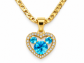 Gold-Tone Aqua Blue Crystal Mouse-Head Heart Pendant Necklace – 22”