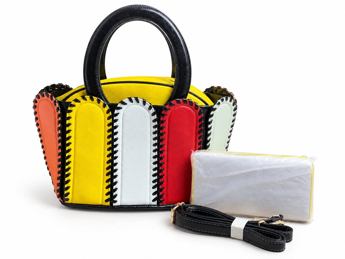 Multicolor Colorblock Handbag Yellow Wallet Set Crossbody Strap Purse NWT