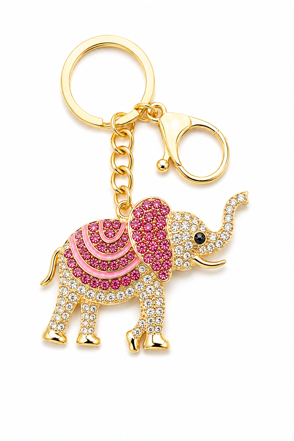 Gold-Tone Rhinestone Elephant Keychain & Purse Charm – Trunk Up