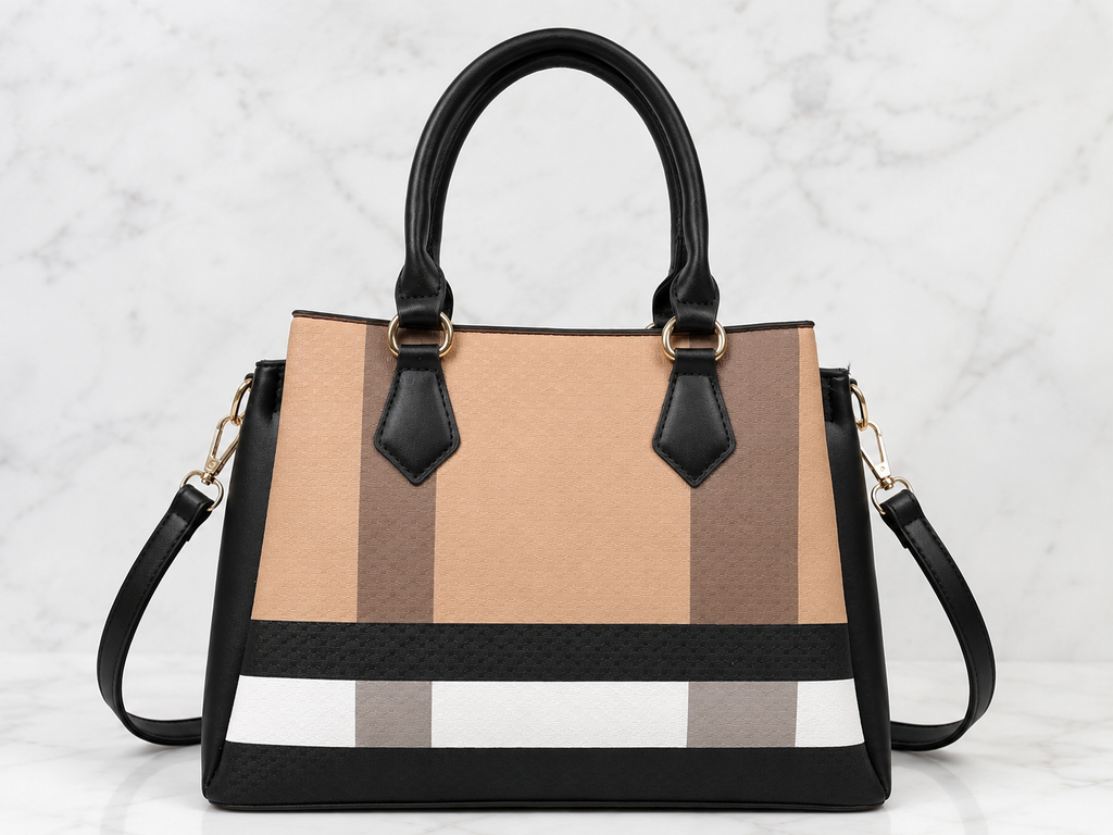 Deluxity Los Angeles Large Colorblock Satchel with Crossbody Strap & Charm