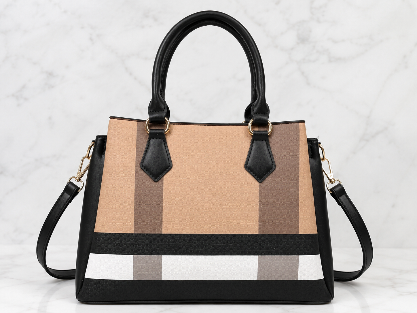 Deluxity Los Angeles Large Colorblock Satchel with Crossbody Strap & Charm