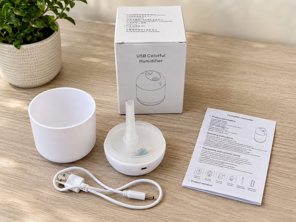 USB Colorful Cool Mist Humidifier 220mL | Quiet Portable Desktop Humidifier with 7-Color LED Night Light | USB Powered