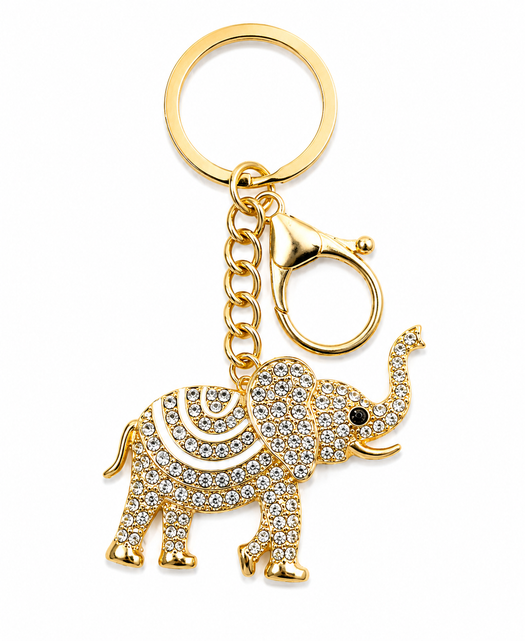 Gold-Tone Rhinestone Elephant Keychain & Purse Charm – Trunk Up