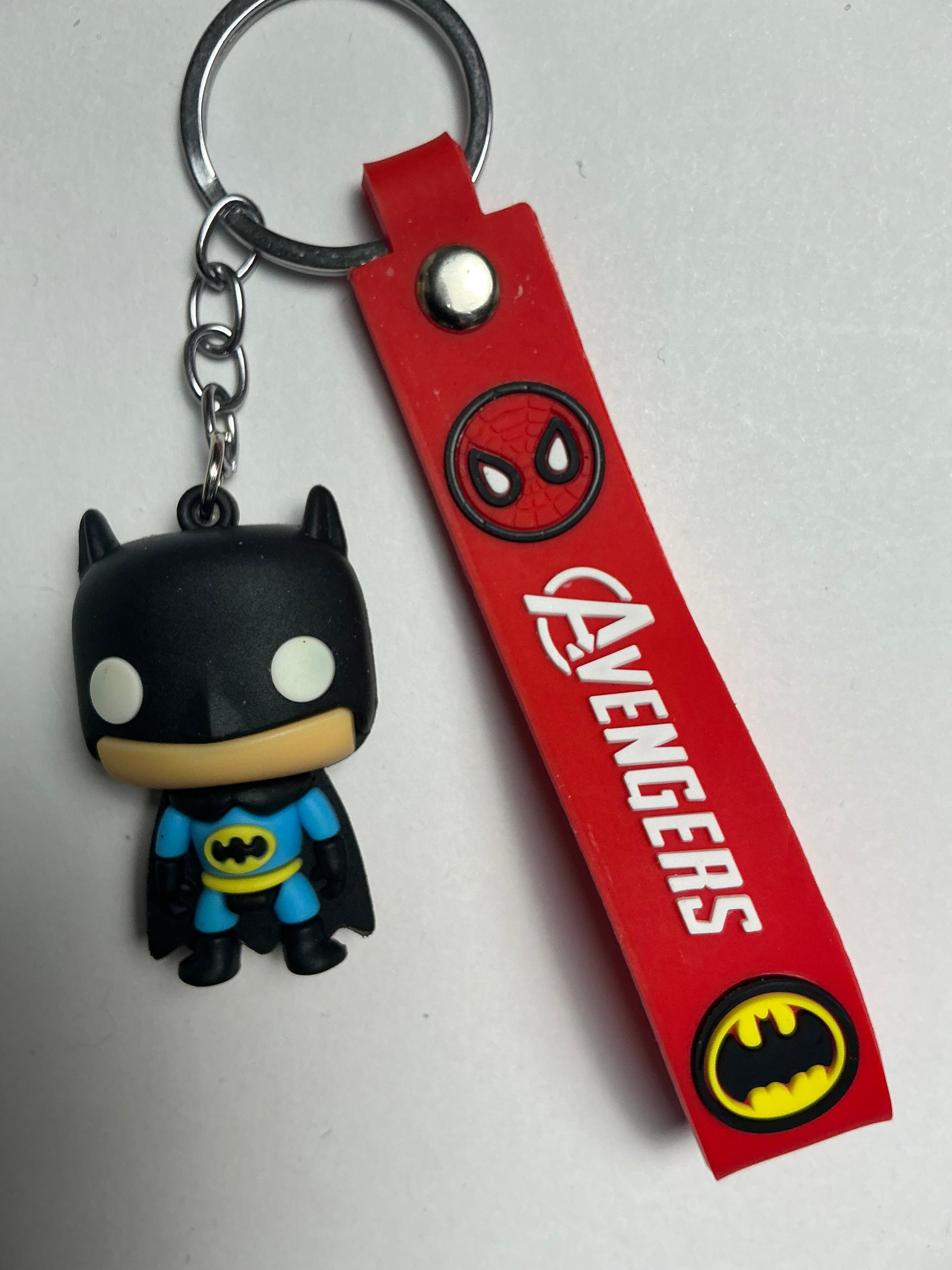 Batman Figure Keychain with Red Avengers Superhero Wrist Strap
