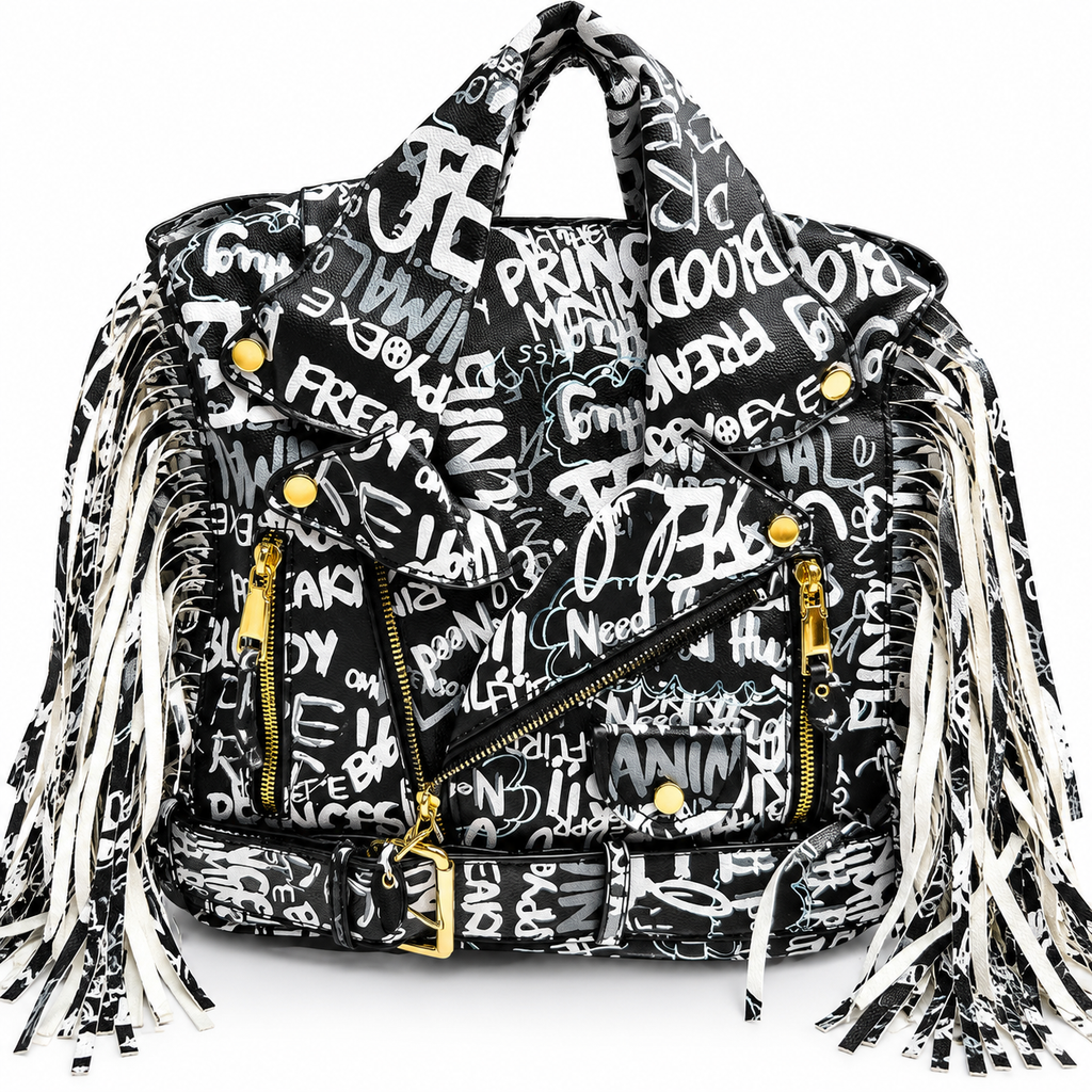 GRAFFITTI COLORED BLACK AND WHITE BACKPACK CROSSBODY BAG PURSE