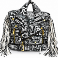 GRAFFITTI COLORED BLACK AND WHITE BACKPACK CROSSBODY BAG PURSE