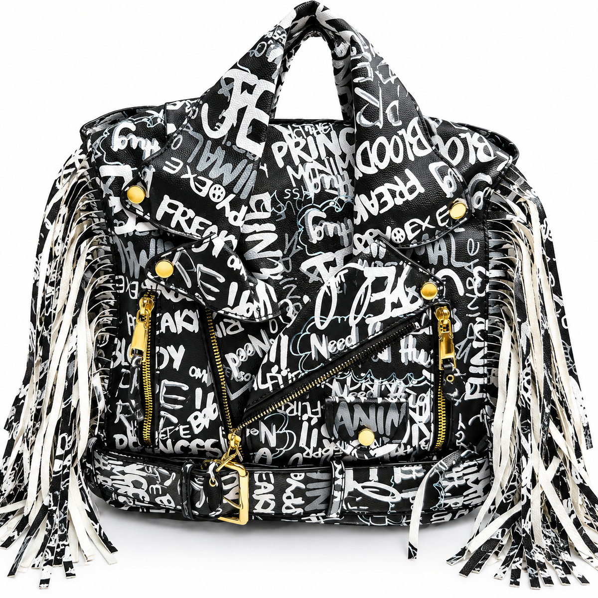 GRAFFITTI COLORED BLACK AND WHITE BACKPACK CROSSBODY BAG PURSE