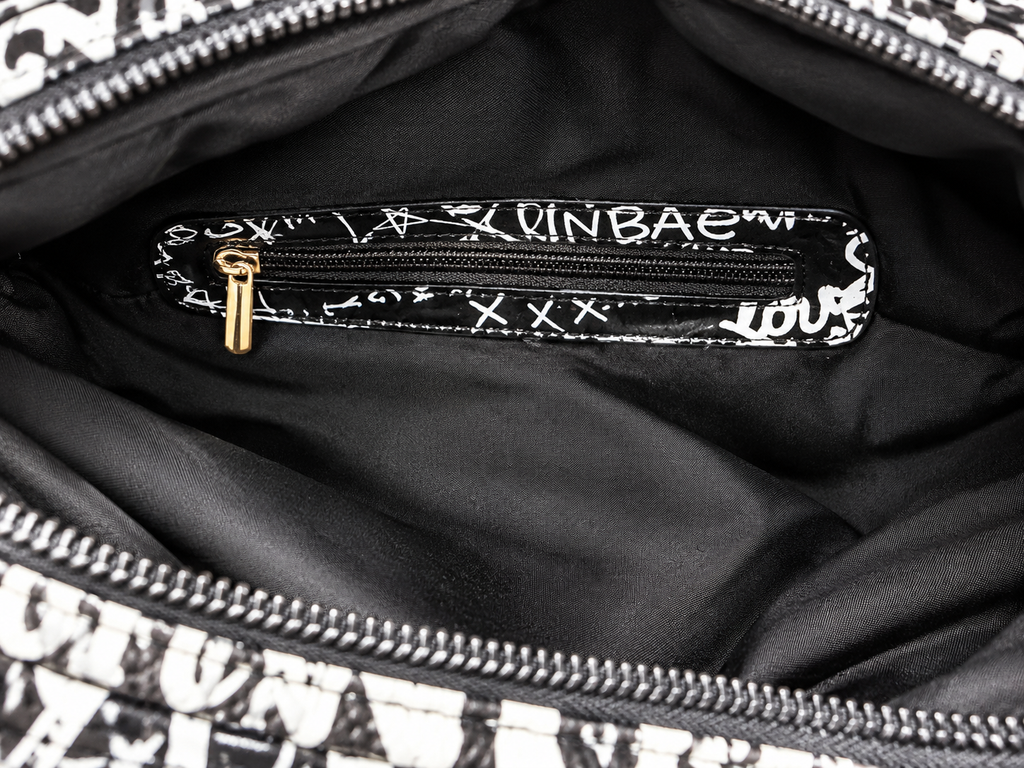 GRAFFITTI COLORED BLACK AND WHITE BACKPACK CROSSBODY BAG PURSE