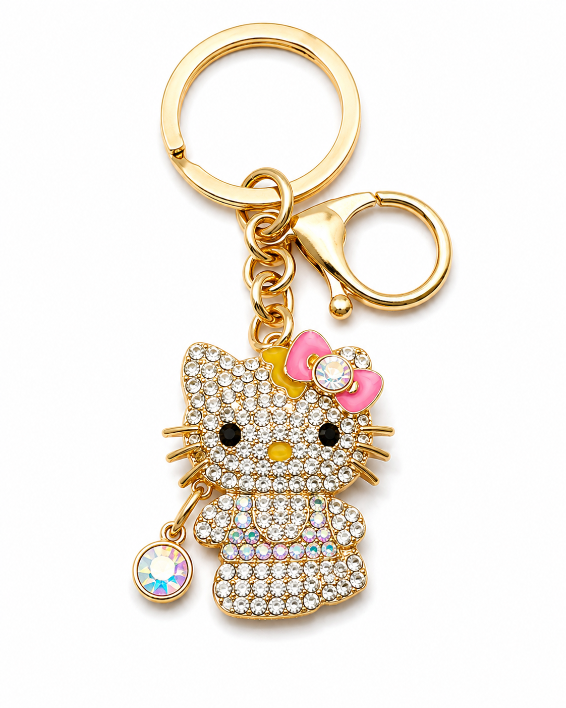 Sparkling Rhinestone Kitty Keychain & Purse Charm – Gold-Tone Jeweled Cat Bag Charm with Crystal Dangle – 6 Colors