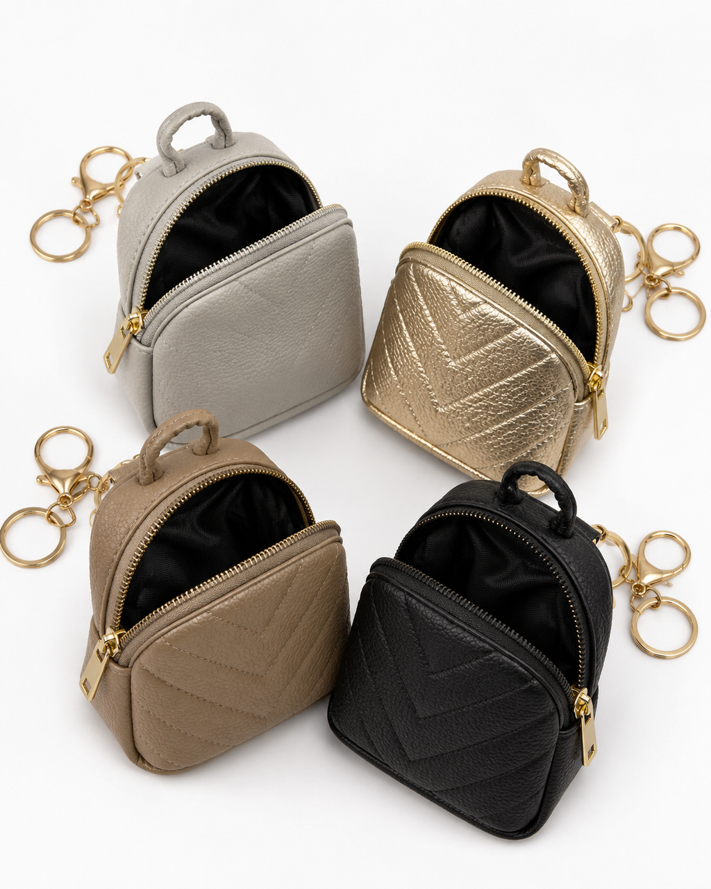 Mini Quilted Backpack Coin Purse Keychain – Faux Leather Bag Charm