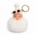 Sleeping Baby Faux Fur Pom Pom Keychain | Cute Plush Bag Charm | 9 Color Options