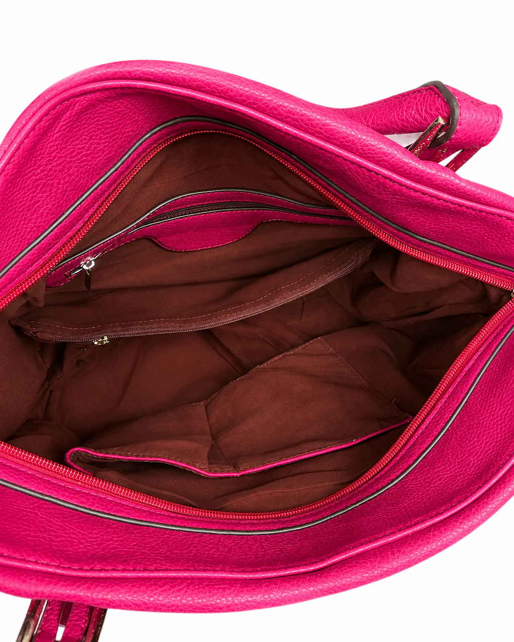 Bright Hot Pink Large Tote Bag with Decorative Medallion & Crossbody Strap