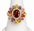 Gold-Tone Stainless Steel Multicolor Crystal Halo Statement Ring Size 7 – Sparkling Cocktail Jewelry