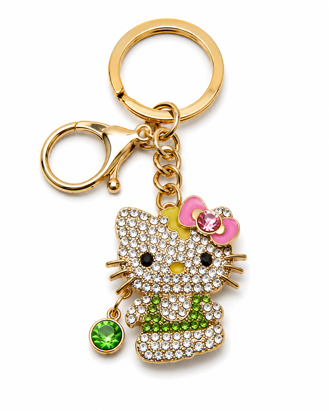 Sparkling Rhinestone Kitty Keychain & Purse Charm – Gold-Tone Jeweled Cat Bag Charm with Crystal Dangle – 6 Colors