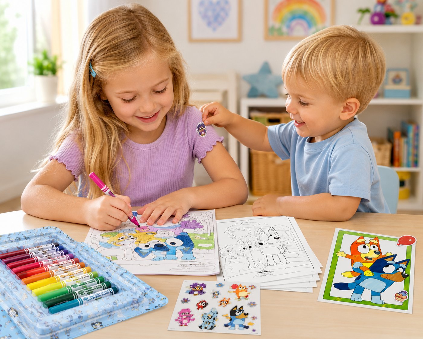 Crayola Bluey Color & Sticker Kit with 26 Washable Markers, Coloring Pages & Stickers | New