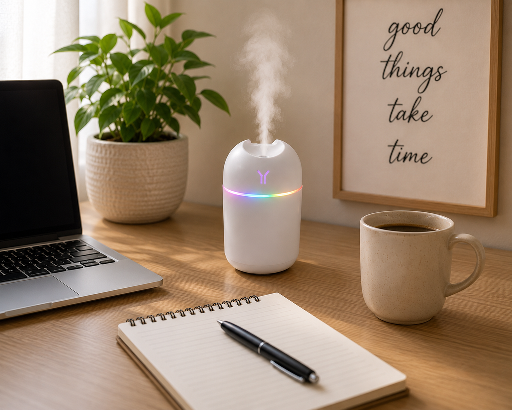 USB Colorful Cool Mist Humidifier 220mL | Quiet Portable Desktop Humidifier with 7-Color LED Night Light | USB Powered