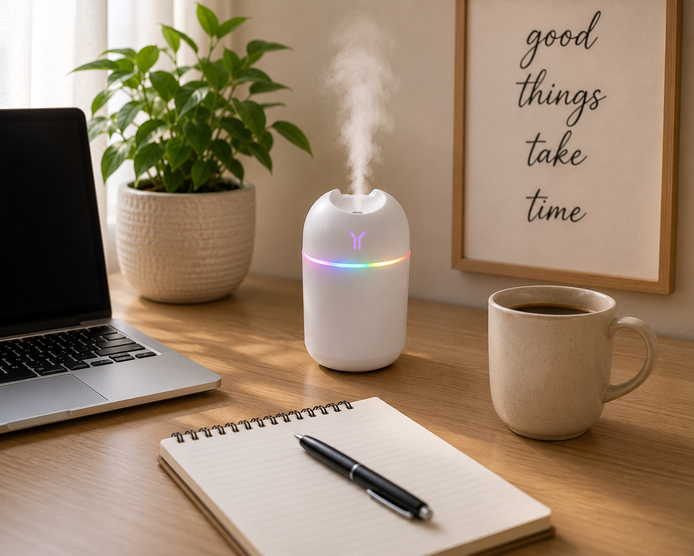 USB Colorful Cool Mist Humidifier 220mL | Quiet Portable Desktop Humidifier with 7-Color LED Night Light | USB Powered
