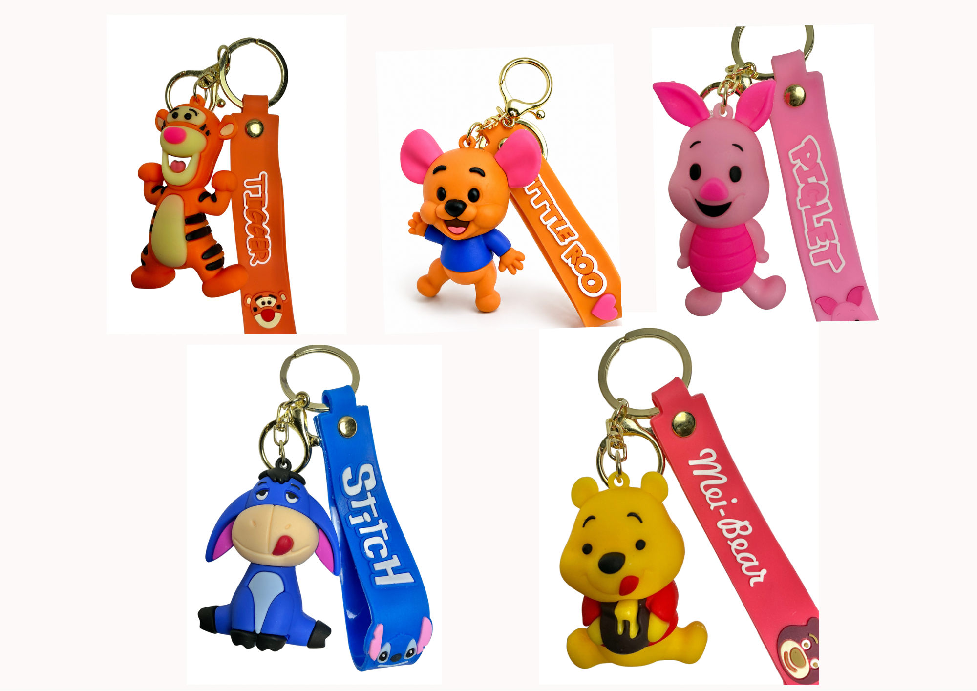 Winnie the Pooh & Friends-Inspired Character Keychains with Wrist Strap and Clasp