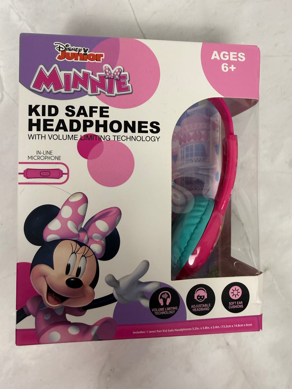 Disney Junior Minnie Kid Safe Headphones with Volume Limiting Technology | Wired Kids Headphones with Microphone